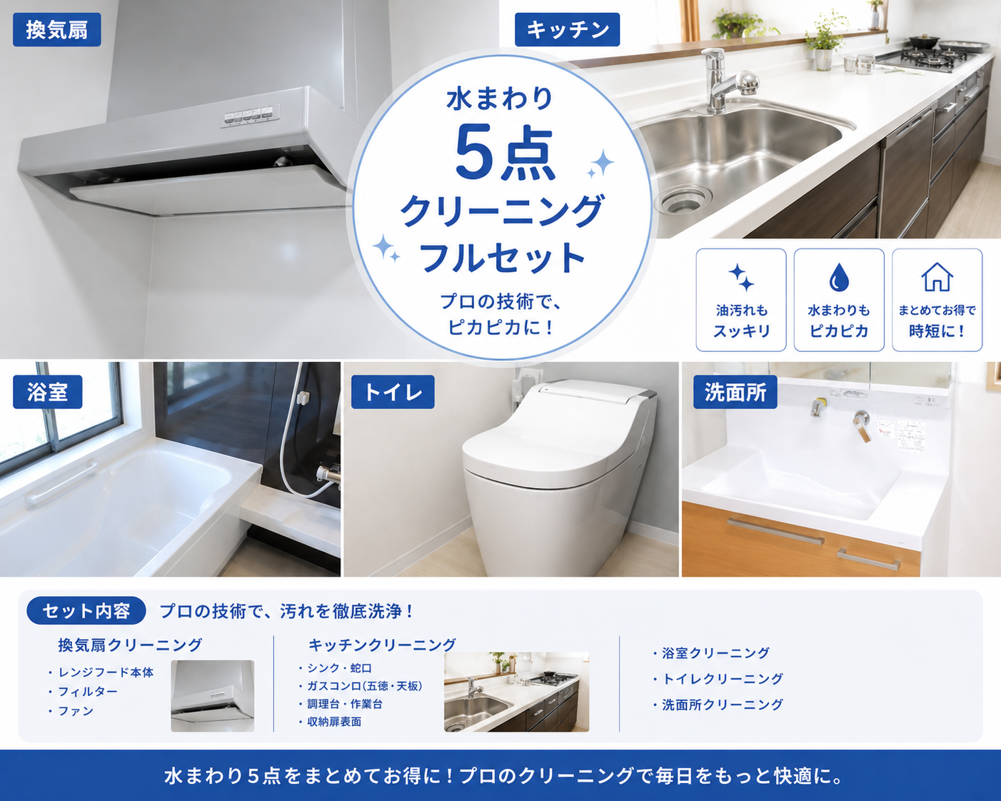 船橋市の水回り5点フルセットで浴室水垢と換気扇油汚れを洗浄