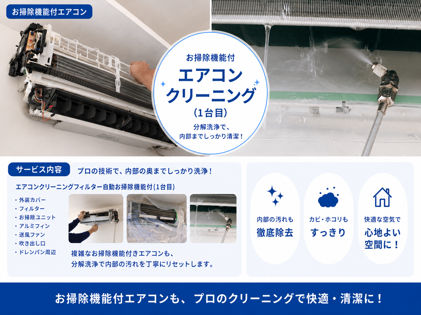 船橋市のお掃除機能付きエアコンクリーニングでエアコンカビとホコリを洗浄