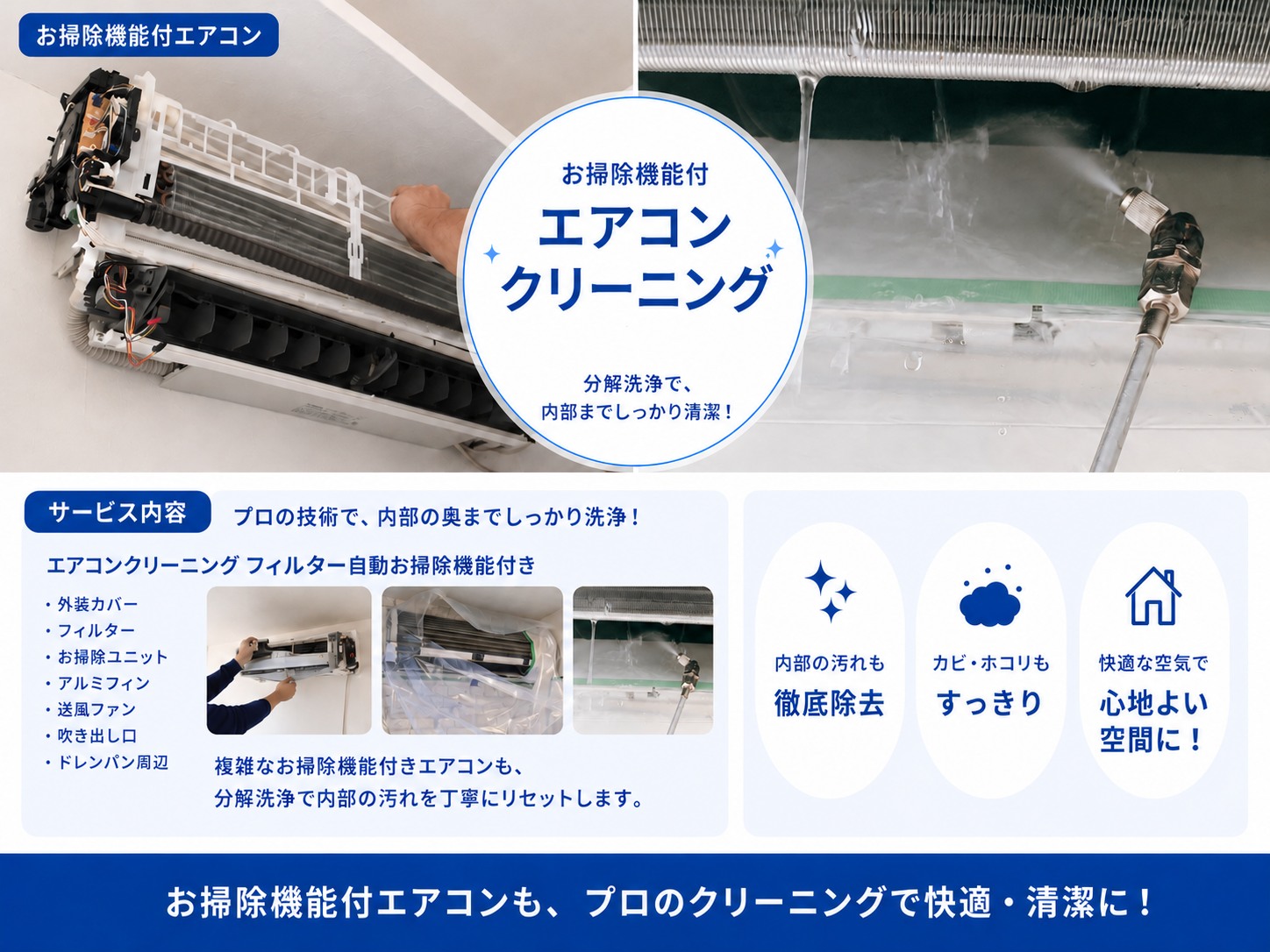 お掃除機能付きエアコンクリーニングのサービス案内。旧「1台目」表記を修正。